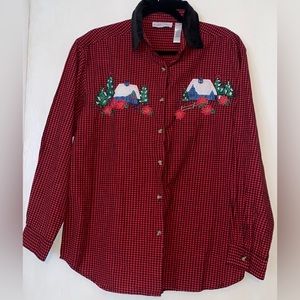 Vintage embroidered flannel oak hill